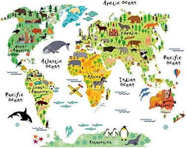 HomeEvolution Large Kids Educational Animal/Famous Building World Map Peel & Stick Wall Decals Stickers Home Decor Art