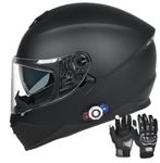 Bluetooth Motorcycle Helmet FreedConn BM12 DOT Full Face Bluetooth Helmets Motorcycle Dual Visor Helmet with Integrated Intercom System (XX-Large, Matte Black)