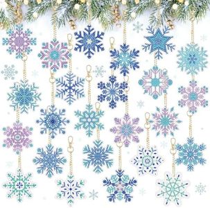 Dremisland 24PCS Christmas Diamond Painting Keychain 5D DIY Diamond Painting Kit Double Sided Snowflake Hanging Diamond Ornaments for Christmas Decoration Kids DIY Crafts (Snowflake-24PCS)