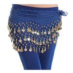 GOOTRADES Chiffon Dangling Gold Coins Belly Dance Hip Skirt Scarf Wrap Belt (Blue)