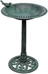 'vidaXL Bird Bath with Decorative Bird - Weather-Resistant Plastic Bird Drinking and Bathing Station for Garden, Patio, Balcony - Green