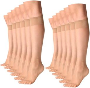 MANZI Sheer Knee High Stockings For Women Nylon Pantyhose Socks 12 Pairs Knee Highs Socks(Natural Nude)