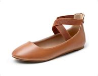 DREAM PAIRS Women's Comfortable Fashion Elastic Ankle Straps Flats Shoes,Size 6.5,Tan/Pu,Sole_Stretchy