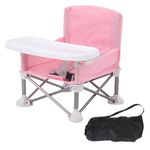 Colcolo Baby Seat Booster Toddlers Dining Seat Removable Tray with Travel Bag, Aluminum Alloy Baby Camping Chair with Tray Portable Folding Booster Feeding Chair for Children Toddlers Infants, Pink