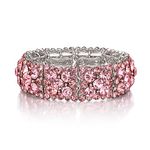 EVER FAITH Charming Stretch Bracelets Wedding Bridal Jewelry for Women, Rhinestone Crystal Bracelet Jewelry Gifts for Women Prom Party Pink Silver-Tone