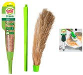 Scotch-Brite No-Dust Fibre Broom (Multi-Purpose, Green) & Scotch Brite Soap Dispensing Dish Wand Combo