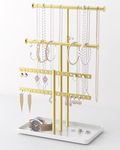 Josmimic Jewelry Holder Organizer Necklace Display: Metal Aesthetic Room Decor Tree Stand for Bracelet Hanger and Earrings Storage Gold