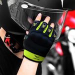 XTRIM Biking Gloves for Men and Women (Medium) Half-Finger Length Motorcycle Gloves for Men, Moisture-Absorbent Fabric, Comfortable Fit, Reinforced Knuckles for Impact Protection (1 Pair, Olive)