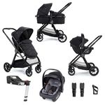 Babymore Mimi Travel System Coco i-Size Black Car Seat with ISOFIX Base - 3 in 1 Pram Pushchair, Easy Folding & Convertible Carrycot to Pushchair Seat with Adaptors, Foot Muff, Rain Cover & Cup Holder