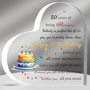 Acrylic Plaques 50th Birthday Appreciate Gifts for Fifty-Year-Old Women Men Heart-Shaped Signs Birthdate Gift Inspirational Heart Signs for Him Her Friends Sister Son Daughter Awesome Keepsakes