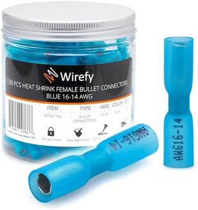 130 PCS Wirefy Heat Shrink Female Bullet Connectors - Female Wire Bullet Connectors - Electrical Bullet Butt Terminals - Blue 16-14 AWG