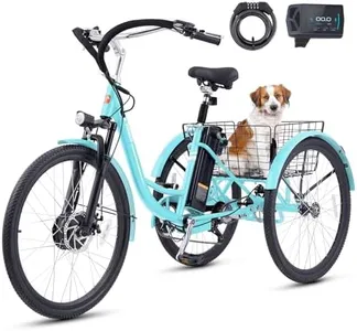 Viribus Electric Tricycle for Adults, Electric Trike 350W 7 Speed with 600wh Removable Battery & Suspension, 3 Wheel Electric Bike with Dual Chains, Motorized Adult Tricycle Seniors, Mint 26 in