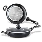 Chef's Star Nonstick Frying Pan with cover, Skillet with Stay Cool Handle Frying Pan, Induction Compatible (Black 11 Inch Frying pan)