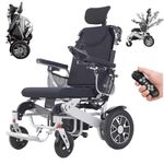 Juodkeo Reclining Electric Wheelchair, for Adults with Remote Control, Lightweight Foldable Powered Wheelchair with Headrest, with 12AH Lithium Batteries, 500W Motor