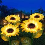 Homeleo Set of 4 Solar Sunflower Lights, Outdoor Garden Decorative Artificial Flowers Stake Lights, Light up Gardening Ornaments for Lawn Patio Pathway Memorial Cemetery Grave Bush Yard Decorations