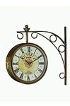 VintCraft Metal Analog Vintage Double Sided Station Clock (Golden Flower Dal, 10 INCH)