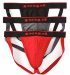 SG2 Mens Cotton Thongs/Jockstrap/Supporter (Pack of 3) (XL, Black-red-Grey)