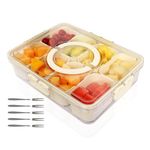 TXPZOH Divided Serving Tray with Lid and Handle, 8 Removable Compartment Box Portable Food Storage Container Snack Tray, Snackle Box Snack Platters with Five Forks for Fruit Snacks Candy