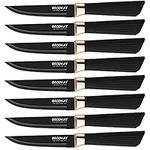 BECOKAY Steak Knives, Knives Set of 8, German Steel Serrated Knife, Dinner Ultra Sharp with Ergonomically Designed Soft Touch Handle (Black), 01 8 (8 teilig)