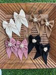 VSAKSH Multicolor Baby Girl Hair Clips, Bows for Girls, 2 Pack 3.8 Inches Bows with Fully Lined Alligator Clip Assorted Hair Accessories (Random Color)