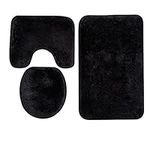 Soft Bathroom Carpet 3 Piece Bathroom Rugs and Mats Sets Non-Slip Mat Set Toilet Mat Set Bath Mats Set 3 Piece Set,with U-Shaped Toilet Floor Mat Non Slip Rugs andToilet Lid Cover Mat (Black)