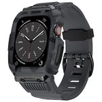 VeveXiao Tactical Strap Compatible with Apple Watch Band 45mm 44mm 361L Stainless Steel Metal Case with Protective Rugged TPU Military Sport Men Replacement Band for iWacth Series 8/7/6/SE/5/4 (Grey)