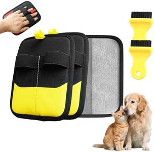 Pet Hair Removal Glove, 2026 Upgraded Electrostatic Pet Hair Remover Glove with Brush, Pet Hair Remover Pocket Storage for Pet Hair Remover Tool on Carpet, Clothing, Couch, Car Seat (Yellow, 2Pcs)
