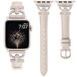 TOYOUTHS Leather Band Compatible with Apple Watch Bands 38/40/41/42mm Women Fancy Slim Thin Strap D-Shaped Diamond Metal Buckle Luxury Bracelet for iWatch Series 10 9 SE 8 7 6 5 4 3 2 1, Starlight