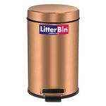 LITTERBIN Stainless Steel Pedal Dustbin with Lid | Small Compact Space Saver SS Trash Can for Office, Home, Kitchen, Room, washroom, bathroom Rose gold(Copper_5 Liter)