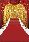 Funnytree 5x7ft Red Carpet Photography Backdrop Golden Glitter Wedding Birthday Awards Ceremony Background Baby Shower Party Decor Photo Portrait Studio