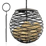 Zeqeey Fat Ball Birds Feeder Large Capacity Hanging Wild Bird Holder for Finch Cardinal Woodpecker Sparrow Robin, Diameter 13cm, Metal, Black