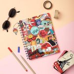 Doodle Hardbound Spiral Notebook Diary with Bookmark Dangler and 100+ Stickers | B5 | 160 Undated Ruled Pages | 80 gsm Acid Free Paper | Open Flat and Write Comfortably | Travel Diary - Around the World