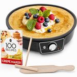 G&M Kitchen Essentials Non-Stick Electric Pancake Griddle Adjustable Temperature Dial Professional Crepe Maker Machine with Batter Spreader and Wooden Spatula