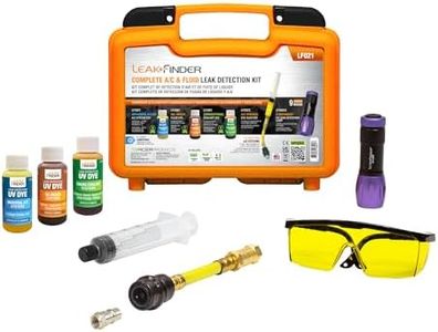 LEAKFINDER LF021 Auto Fluids & Air Conditioning Refrigerant Leak Detection Kit - 1oz of A/C, Oil-Based Leak Detector Dye, Injector Syringe, UV Light, R134A Hose Coupler, Made in USA