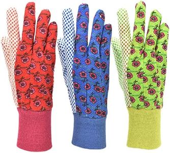 G & F 1852-3 Women Soft Jersey Garden Gloves, Women Work Gloves, 3-Pairs Green/Pink/Blue per Pack