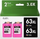 ejet Remanufactured 63XL Color Ink Cartridges Replacement for HP Ink 63 63XL (Tricolor 2-Pack) 63 Color Ink Cartridges for HP Printers OfficeJet 3830 Envy 4520 4512 Officejet 4650 5255 Deskjet 1112