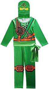 Thombase Ninja Warrior Déguisement Costume pour Le Cosplay des Enfants garçons et Dress Up Party Clotrhes avec Arme (Vert, 120 (Hauteur 43,3"-47,2"))