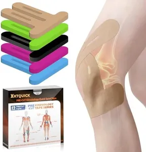 Kinesiology Tape for Knees Pre Cut, 12 PCS Upgrade KTQUICK Knee Tape For Knee Pain Relief Pre Cut, Original Cotton Knee Tape, Flexible & Durable Sports Tape for Support & Comfort During Workouts,Beige