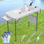 ERGMASTER Fish Cleaning Table - 42.6" Portable Folding Camping Table with Dual Sinks | Outdoor Sink Table with Grid Rack & Cleaning Kit for Patio