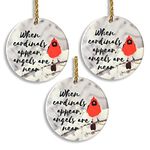 Banberry Designs Memorial Cardinal Ornament - When Cardinals Appear, Angels are Near Saying - Winter Cardinal Remembrance Ornament - Set of 3