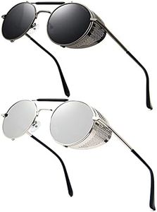 RONSOU Steampunk Style Round Vintage Sunglasses Retro Eyewear UV400 Protection Matel Frame Grey & Silver Lens
