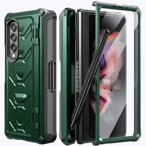 ELEPIK Armour Series Case for Samsung Galaxy Z Fold 3 (2021), Full-Body Dual Layer Rugged Case with Built-in S Pen Holder & Screen Protector & Kickstand & Hinge Protector & Wireless Charging (Green)