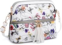 Dasein Women Tassel Zipper Pocket Crossbody Bag Shoulder Purse Fashion Travel Bag with Multi Pockets (00-White Floral)