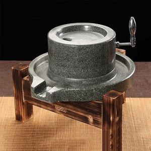 Stone Grain Mill for Flour, 7.8×11.8in Manual Stone Grain Grinder with Stainless Steel Handle, Traditional Countertop Disc Grain Mill with Wooden Stand for flour Spiced Barley Soy Tortillas (A)