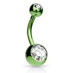 JEWEL BARREL Belly Button Bars with Crystal Balls Navel Ring Piercing Body Jewellery Surgical Steel 14 Gauge (Green)