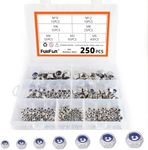 FullFun 250PCS Hex Lock Nuts Nylon Insert Nut Assortment Kit, 304 Stainless Steel Hex Locknuts (M3 M4 M5 M6 M8 M10 M12)