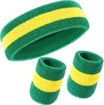 Willbond 3 Pieces Sweatbands Set, Includes Sports Headband and Wrist Sweatbands Cotton Striped Sweat Band for Athletic Men and Women (Green and Yellow)