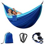 Camping Hammock - Single&Double Lightweigtht Nylon Hammocks with Tree Straps, 2 Person Portable Hammock Swing for Outdoors, Backpacking, Travel, Garden, Breathable & Quick Drying Parachute Blue