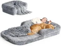 EHEYCIGA Foldable Human Dog Bed for Adult, Orthopedic Memory Foam Dog Bed for Humans, Waterproof Human Dog Bed for People, Faux Fur Human Sized Dog Bed, Grey, 72"x44"x11"