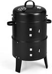 DORTALA 3 in 1 Round Charcoal Smoker, 16’’ Portable BBQ Vertical Smoker w/Thermometer, Hangers, Outdoor Charcoal Smoker for Grilling, Camping, Black